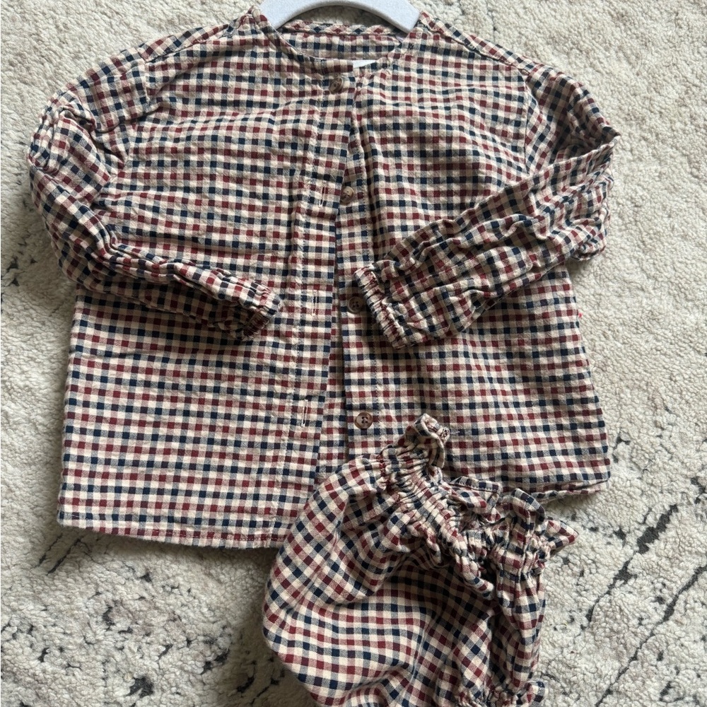 Plaid Button-Up Shirt and Bloomers Set Zara 18-24 months
